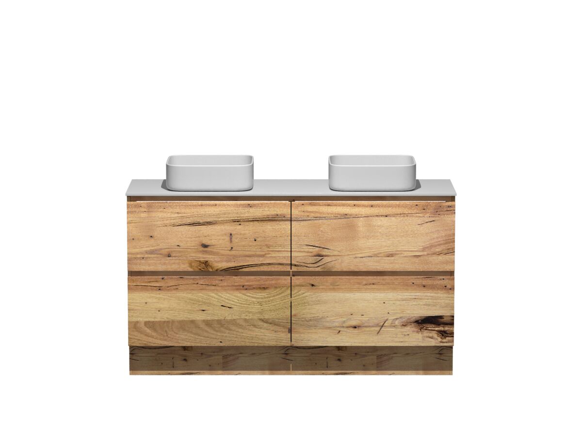 reece Kado Arc Timber Vanity Unit with Kick 1500mm Double Bowl Corian Top Australian Chestnut