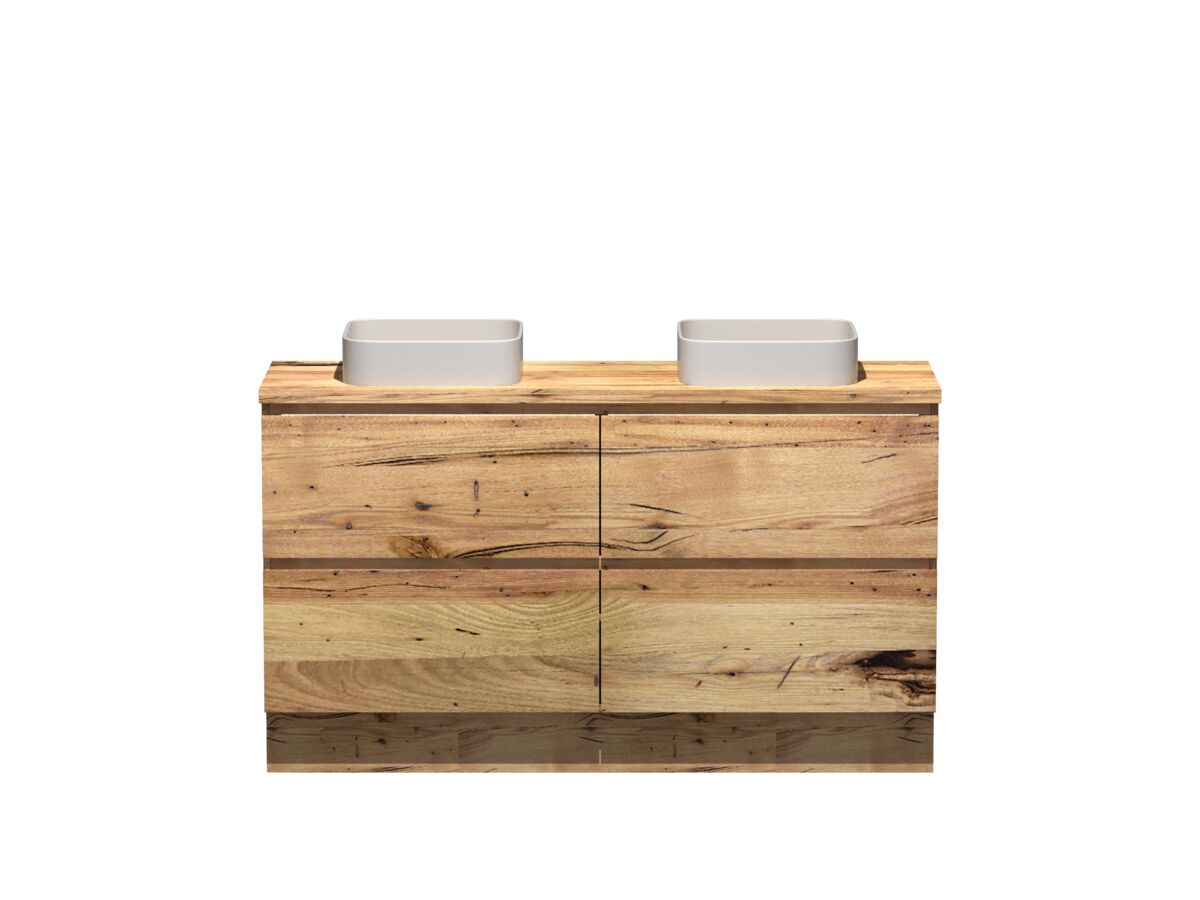 reece Kado Arc Timber Vanity Unit with Kick 1500mm Double Bowl Timber Top Australian Chestnut