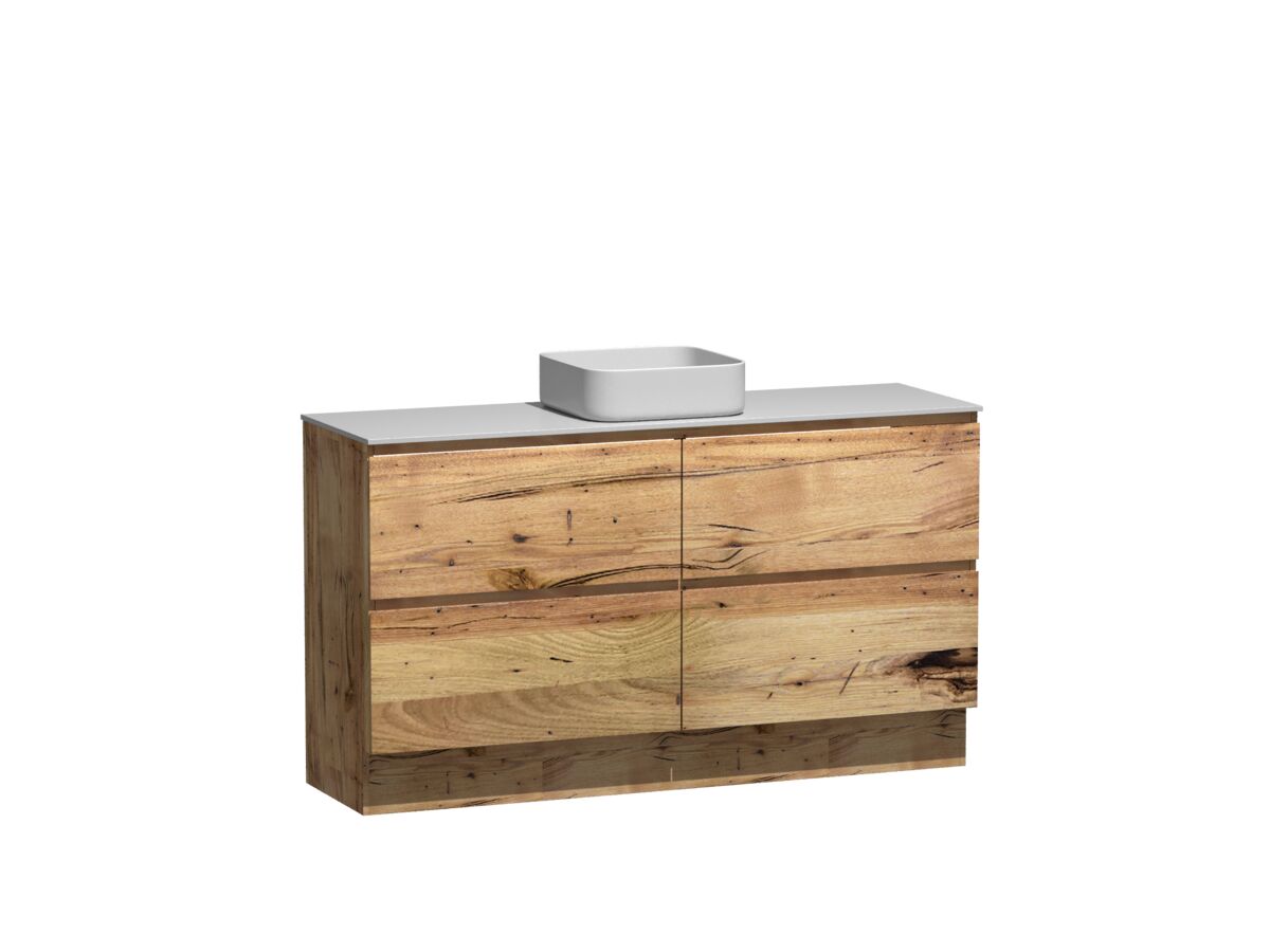 Reece Kado Arc Timber Vanity Unit With Kick 1500mm Single Bowl Corian Top Australian Chestnut