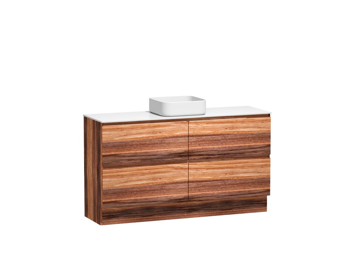 Reece Kado Arc Timber Vanity Unit With Kick 1500mm Single Bowl Corian Top Red Tulip