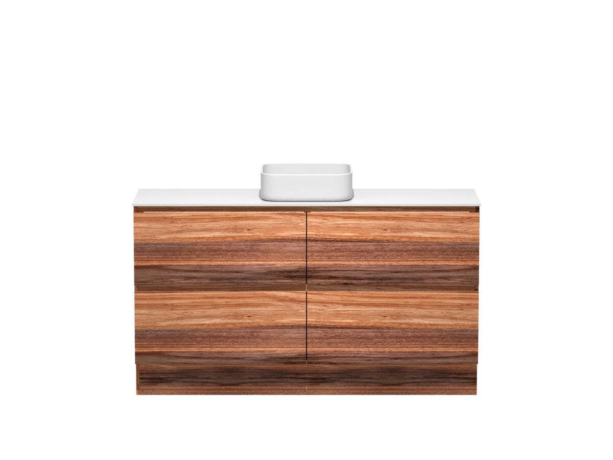 reece Kado Arc Timber Vanity Unit with Kick 1500mm Single Bowl Corian Top Red Tulip