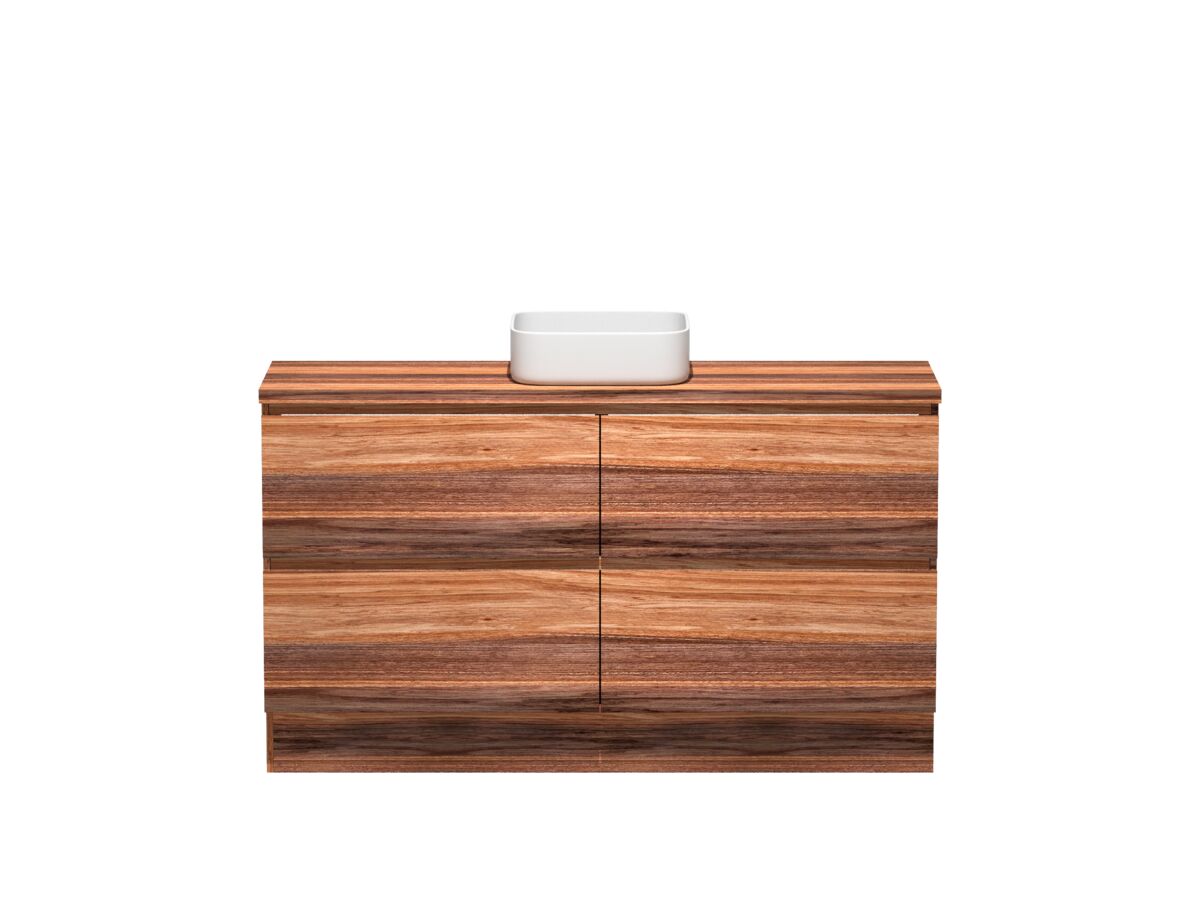 reece Kado Arc Timber Vanity Unit with Kick 1500mm Single Bowl Timber Top Red Tulip