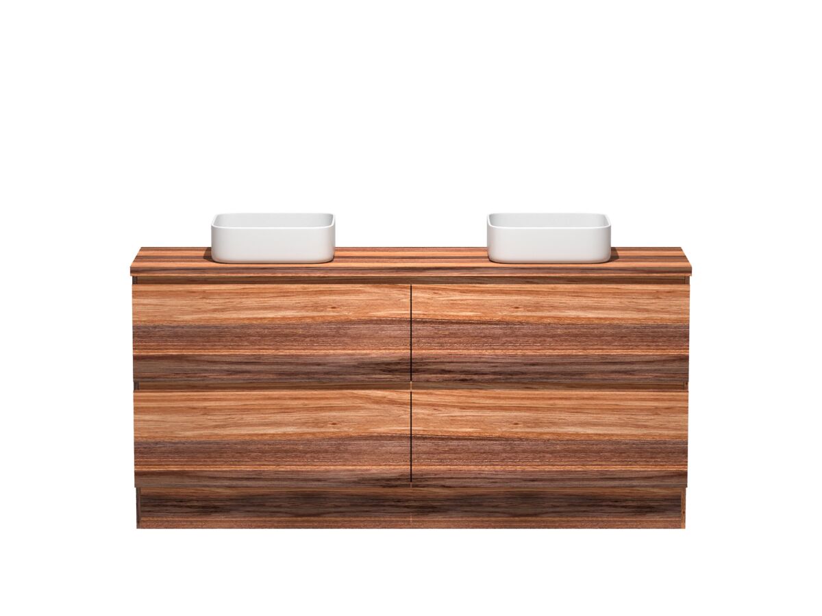 reece Kado Arc Timber Vanity Unit with Kick 1800mm Double Bowl Timber Top Red Tulip