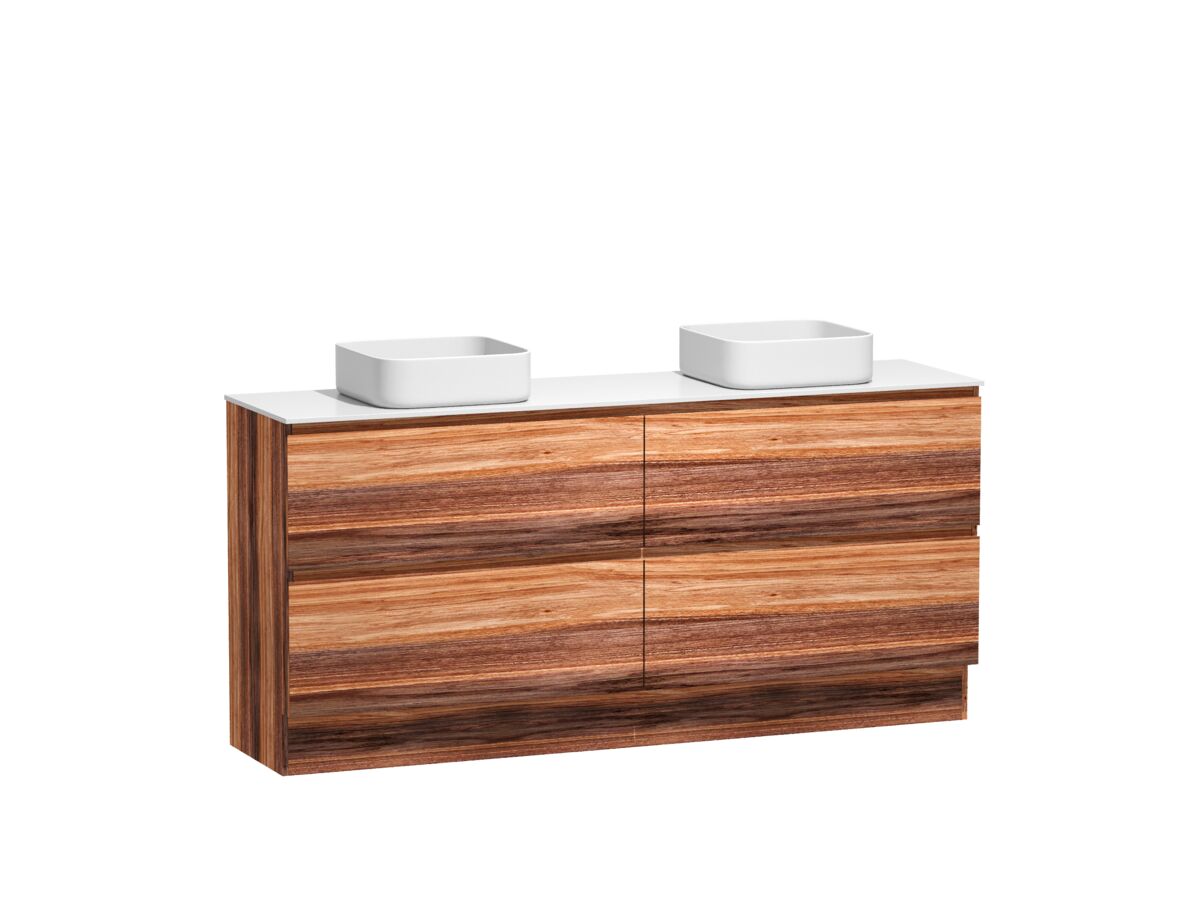 Reece Kado Arc Timber Vanity Unit With Kick 1800mm Double Bowl Corian Top Red Tulip