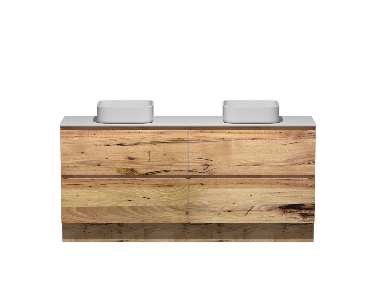 reece Kado Arc Timber Vanity Unit with Kick 1800mm Double Bowl Corian Top Australian Chestnut