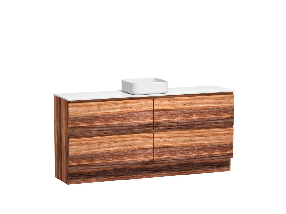 Reece Kado Arc Timber Vanity Unit With Kick 1800mm Single Bowl Corian Top Red Tulip