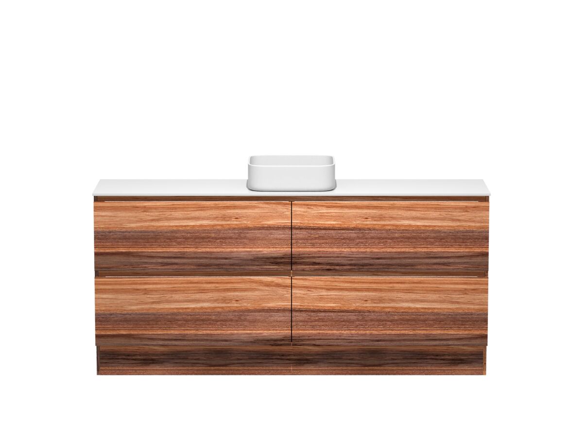 reece Kado Arc Timber Vanity Unit with Kick 1800mm Single Bowl Corian Top Red Tulip