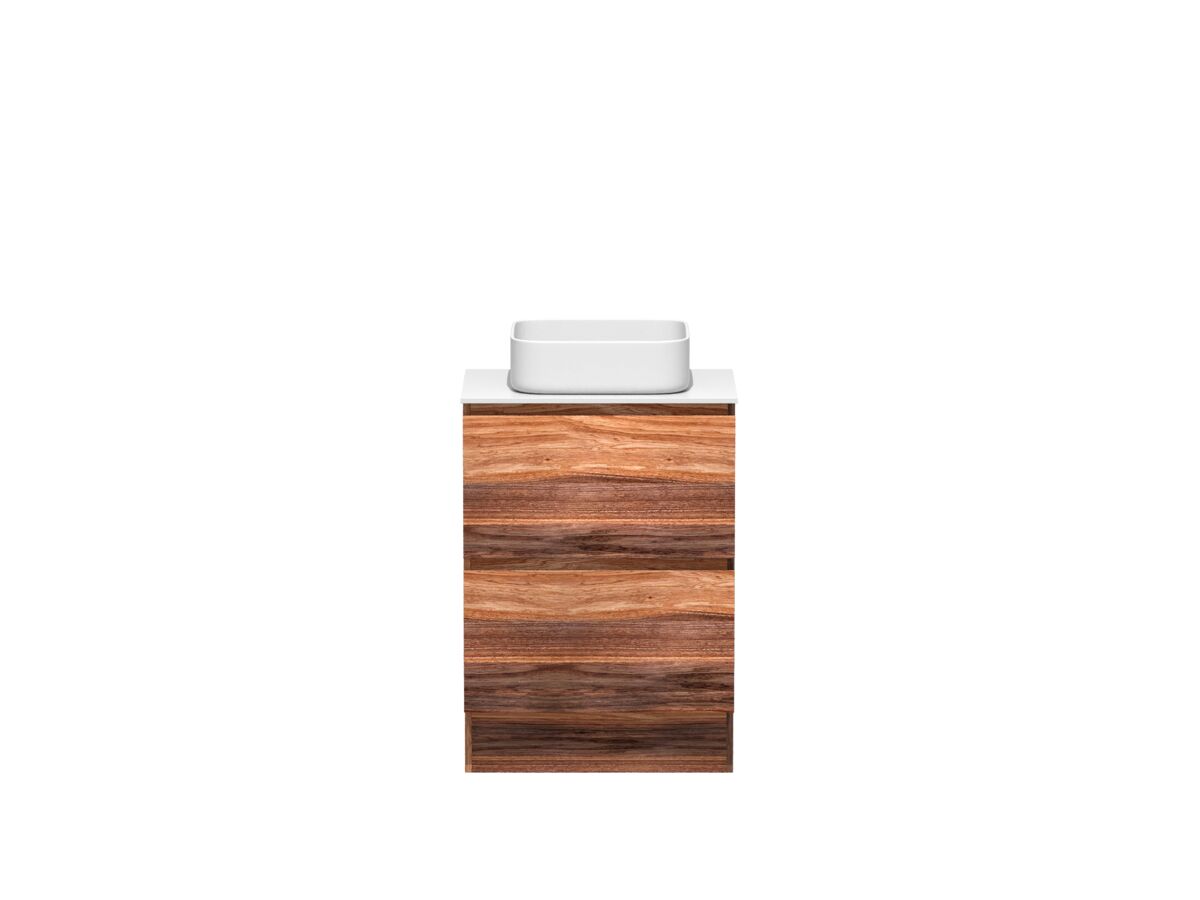 reece Kado Arc Timber Vanity Unit with Kick 600mm Corian Top Red Tulip