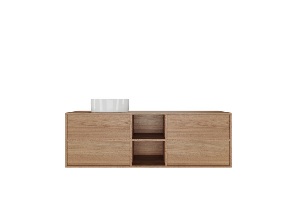 Reece Kado Aspect 1500mm Wall Hung Vanity Unit With Shelf Single Bowl Timber Top