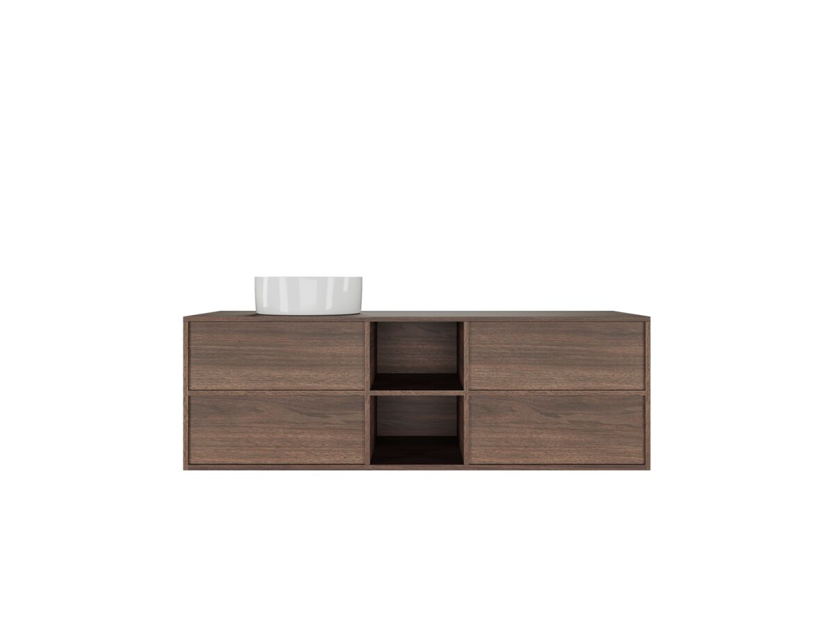 reece Kado Aspect 1500mm Wall Hung Vanity Unit with Shelf Single Bowl Timber Top