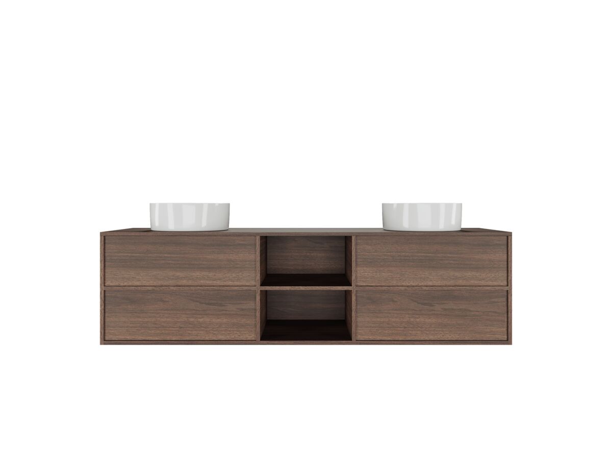 Reece Kado Aspect 1800mm Wall Hung Vanity Unit With Shelf Double Bowl Timber Top