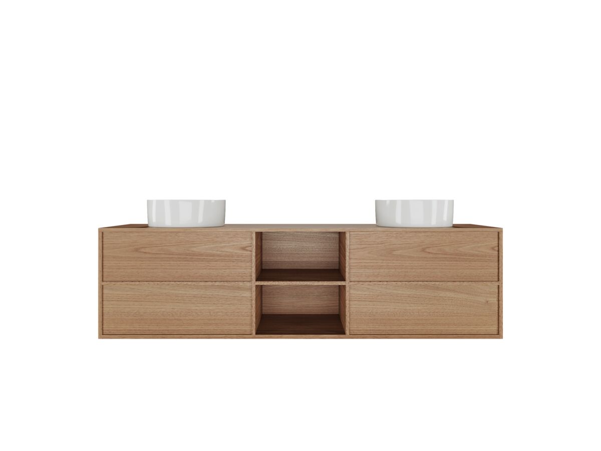 Reece Kado Aspect 1800mm Wall Hung Vanity Unit With Shelf Double Bowl Timber Top