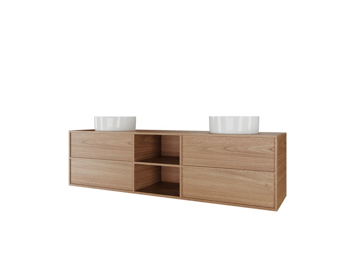 Reece Kado Aspect 1800mm Wall Hung Vanity Unit With Shelf Double Bowl Timber Top