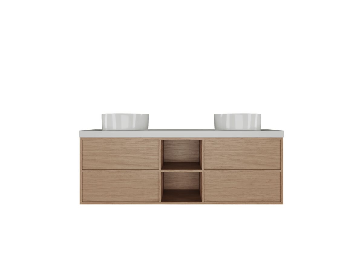 reece Kado Aspect Shelf Vanity Unit 1500mm Double Bowl 4 Drawer Caesarstone Mineral 50mm Top