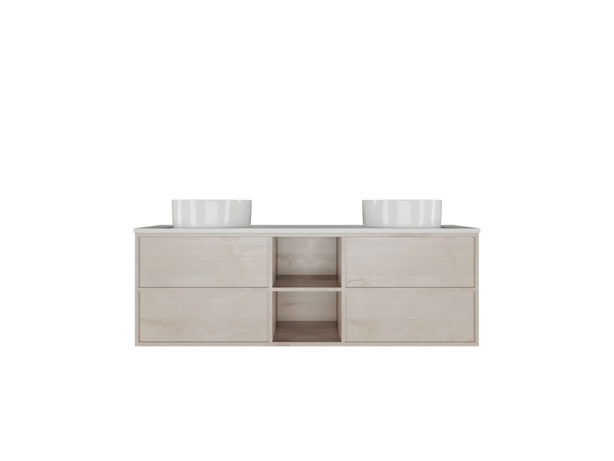Reece Kado Aspect Shelf Vanity Unit 1500mm Double Bowl 4 Drawer Corian 20mm Top