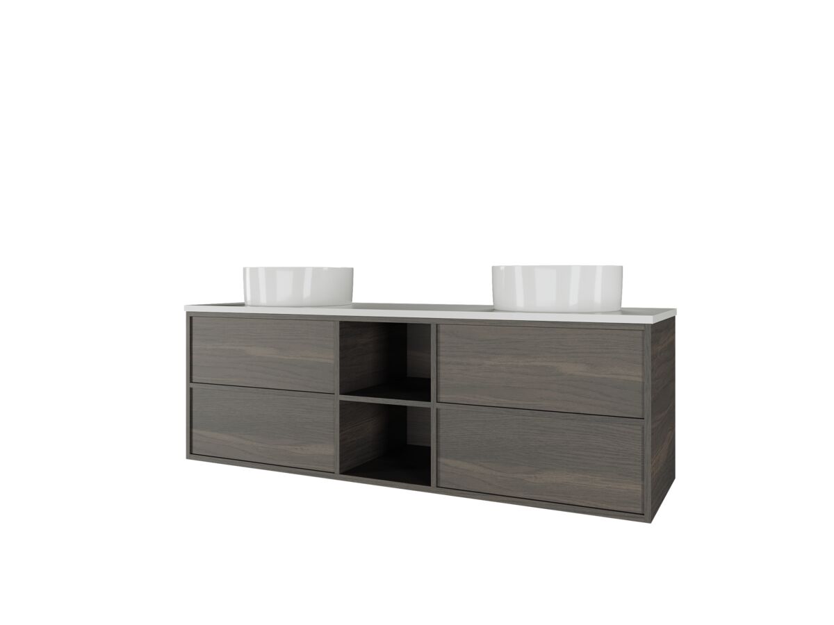 Reece Kado Aspect Shelf Vanity Unit 1500mm Double Bowl 4 Drawer Corian 20mm Top