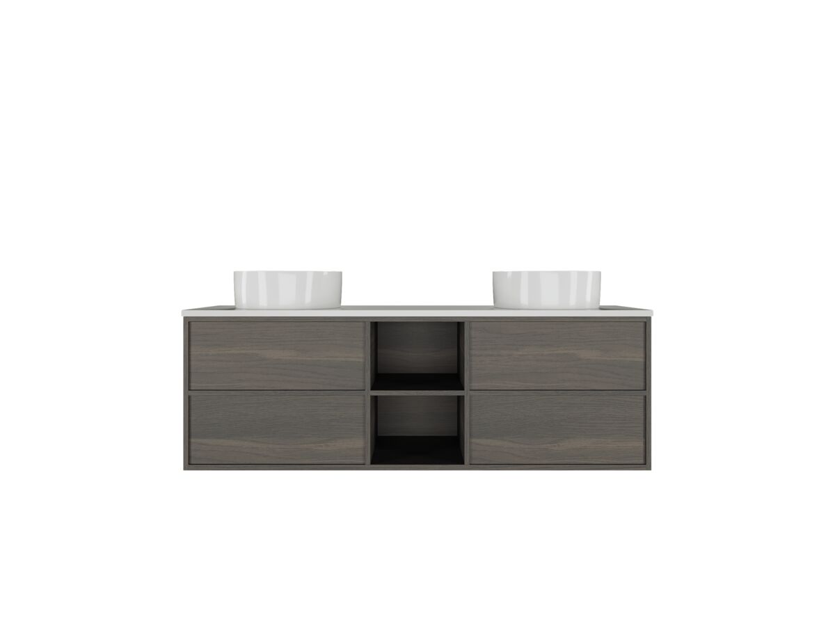 reece Kado Aspect Shelf Vanity Unit 1500mm Double Bowl 4 Drawer Corian 20mm Top