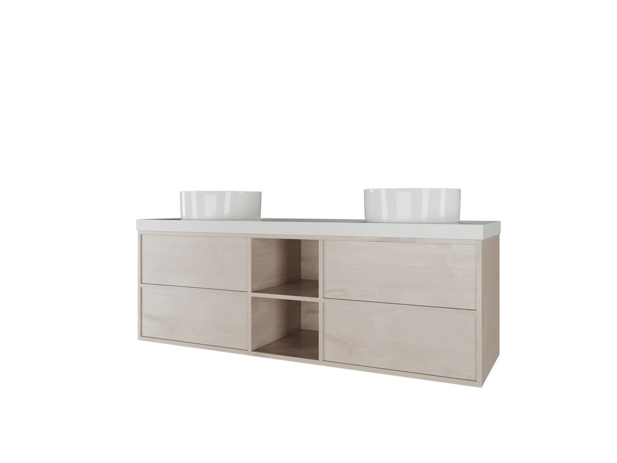 Reece Kado Aspect Shelf Vanity Unit 1500mm Double Bowl 4 Drawer Caesarstone Mineral 50mm Top
