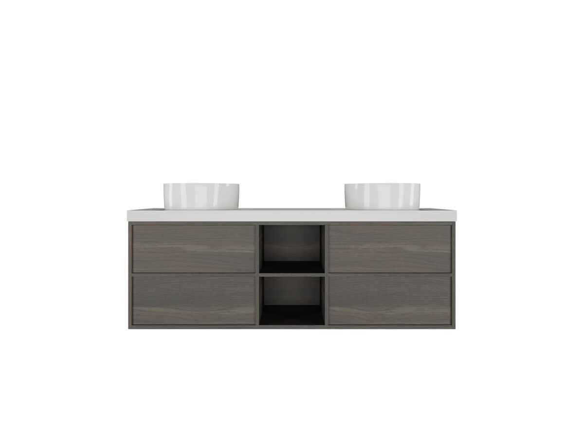 Reece Kado Aspect Shelf Vanity Unit 1500mm Double Bowl 4 Drawer Caesarstone Mineral 50mm Top
