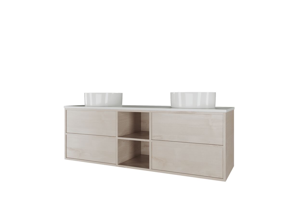 Reece Kado Aspect Shelf Vanity Unit 1500mm Double Bowl 4 Drawer Corian 20mm Top