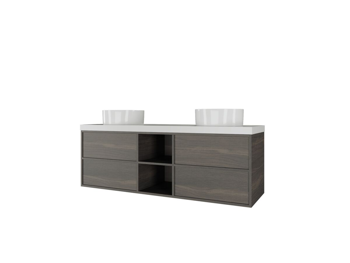 Reece Kado Aspect Shelf Vanity Unit 1500mm Double Bowl 4 Drawer Corian 50mm Top