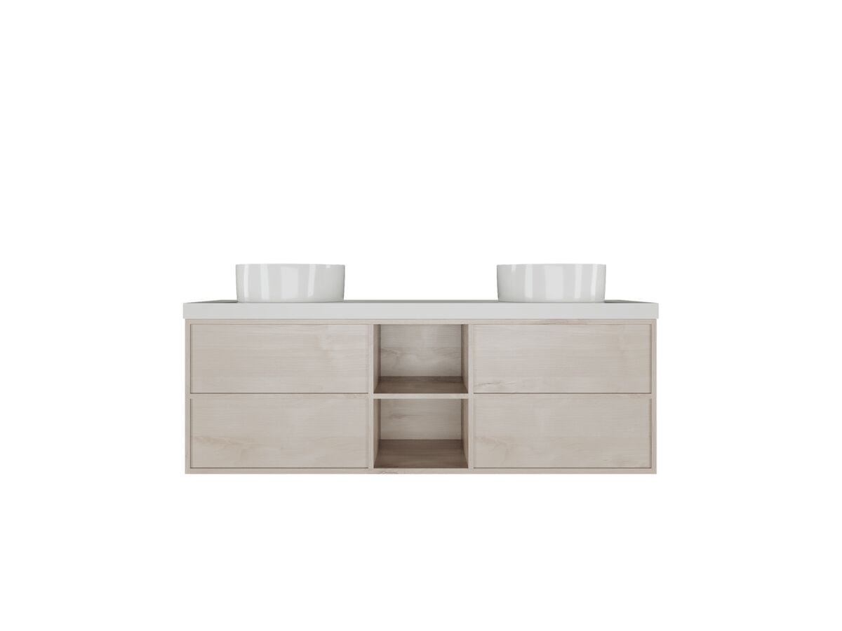 reece Kado Aspect Shelf Vanity Unit 1500mm Double Bowl 4 Drawer Corian 50mm Top