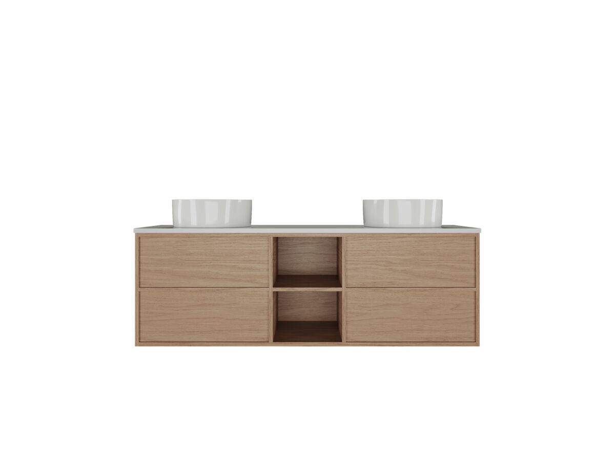 reece Kado Aspect Shelf Vanity Unit 1500mm Double Bowl 4 Drawer Caesarstone Mineral 20mm Top