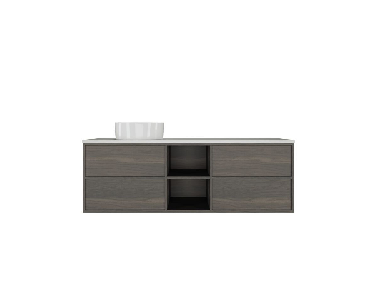 reece Kado Aspect Shelf Vanity Unit 1500mm Single Bowl 4 Drawer Corian 20mm Top