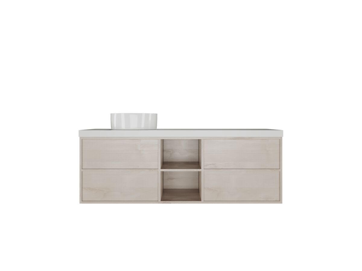 reece Kado Aspect Shelf Vanity Unit 1500mm Single Bowl 4 Drawer Corian 50mm Top
