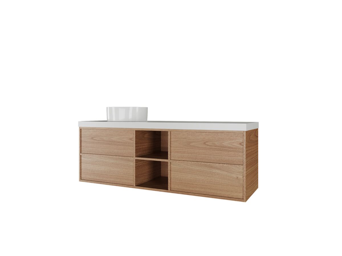 Reece Kado Aspect Shelf Vanity Unit 1500mm Single Bowl 4 Drawer Caesarstone Mineral 50mm Top