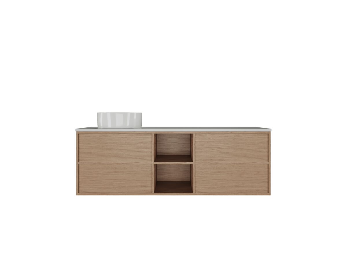 reece Kado Aspect Shelf Vanity Unit 1500mm Single Bowl 4 Drawer Caesarstone Mineral 20mm Top