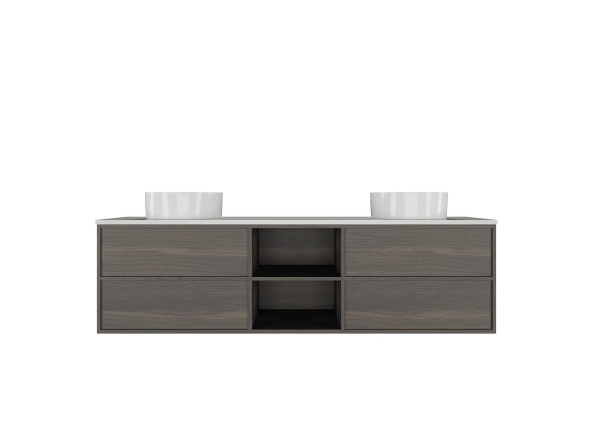 Reece Kado Aspect Shelf Vanity Unit 1800mm Double Bowl 4 Drawer Caesarstone Mineral 20mm Top