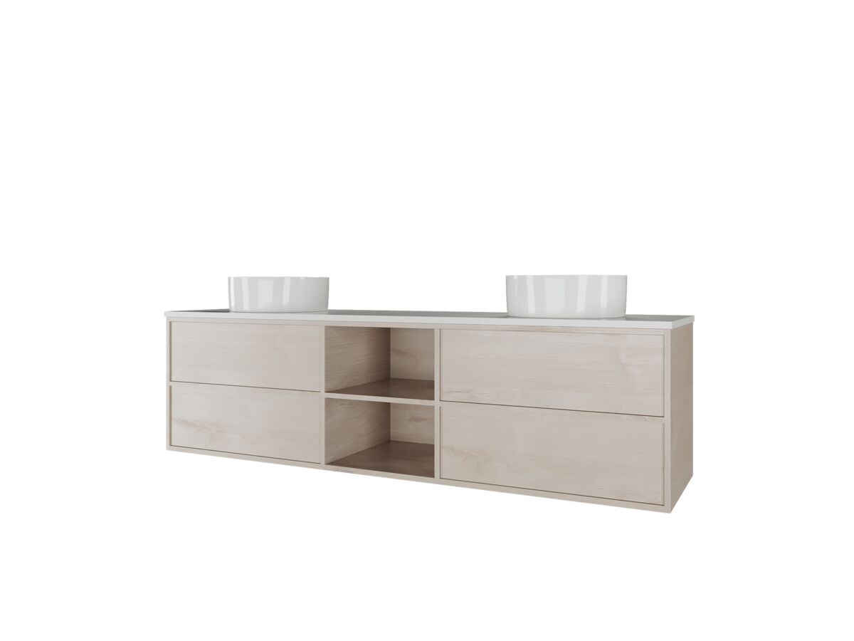 Reece Kado Aspect Shelf Vanity Unit 1800mm Double Bowl 4 Drawer Corian 20mm Top