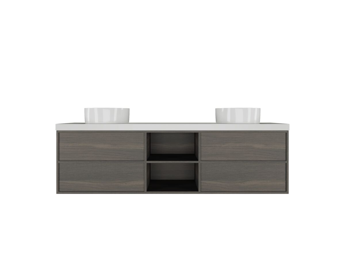 Reece Kado Aspect Shelf Vanity Unit 1800mm Double Bowl 4 Drawer Caesarstone Mineral 50mm Top