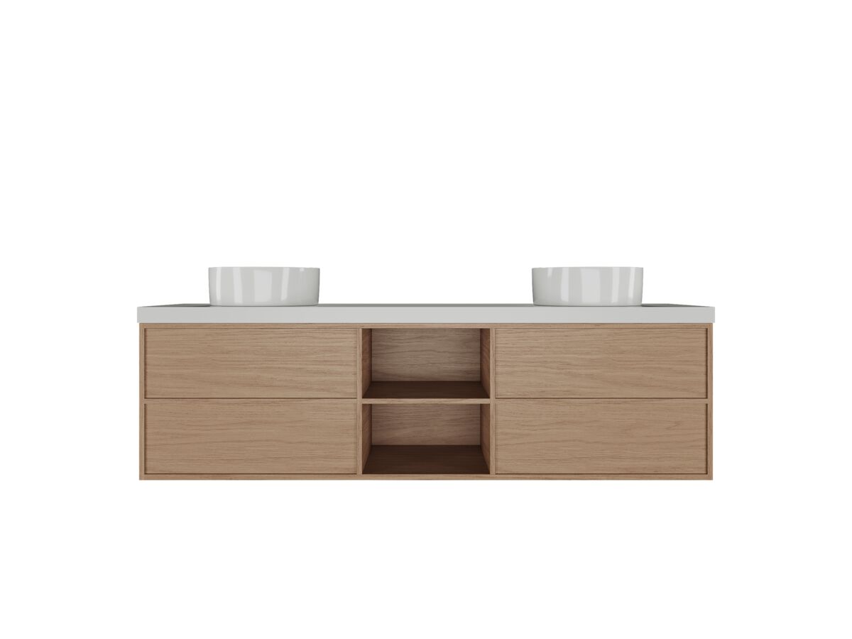reece Kado Aspect Shelf Vanity Unit 1800mm Double Bowl 4 Drawer Caesarstone Mineral 50mm Top