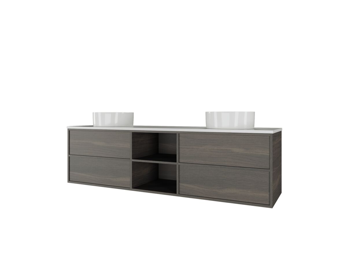 Reece Kado Aspect Shelf Vanity Unit 1800mm Double Bowl 4 Drawer Corian 20mm Top