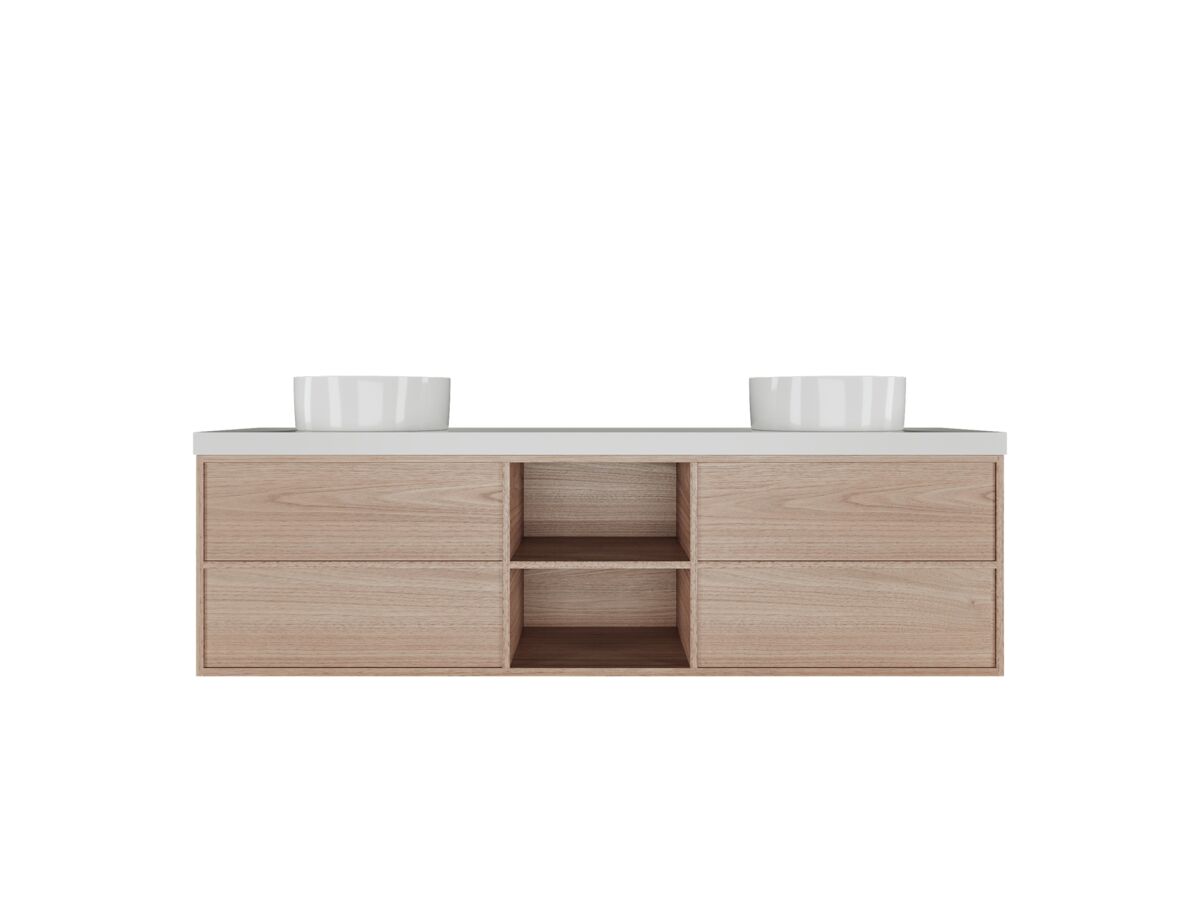 reece Kado Aspect Shelf Vanity Unit 1800mm Double Bowl 4 Drawer Corian 50mm Top