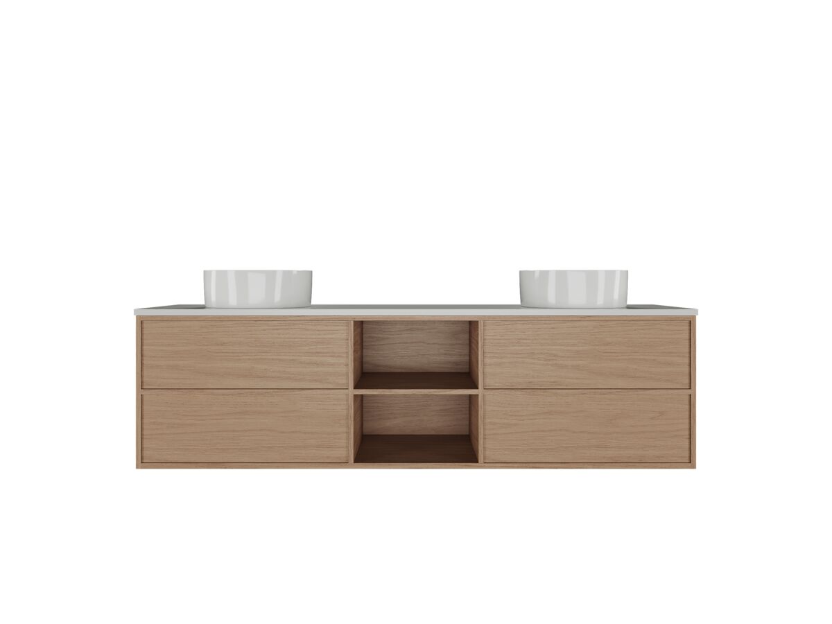 reece Kado Aspect Shelf Vanity Unit 1800mm Double Bowl 4 Drawer Caesarstone Mineral 20mm Top