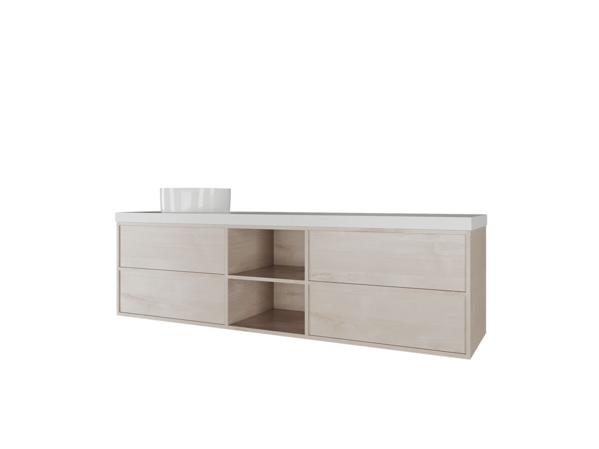 Reece Kado Aspect Shelf Vanity Unit 1800mm Single Bowl 4 Drawer Caesarstone Mineral 50mm Top