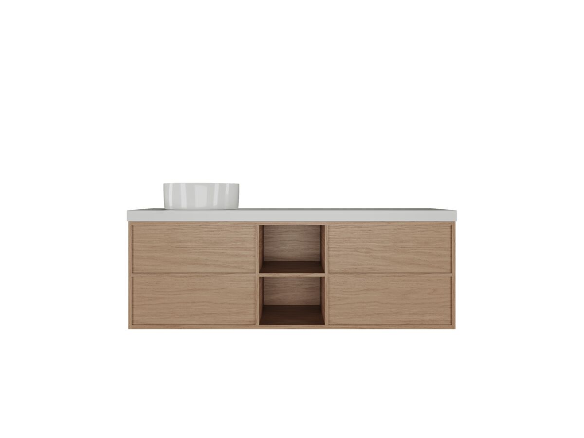 reece Kado Aspect Shelf Vanity Unit 1800mm Single Bowl 4 Drawer Caesarstone Mineral 50mm Top