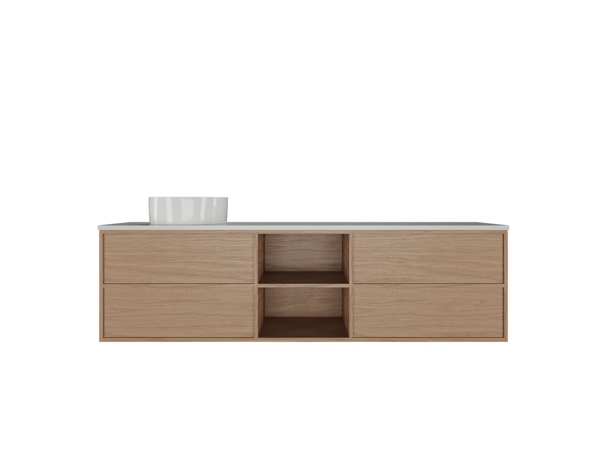 reece Kado Aspect Shelf Vanity Unit 1800mm Single Bowl 4 Drawer Caesarstone Mineral 20mm Top