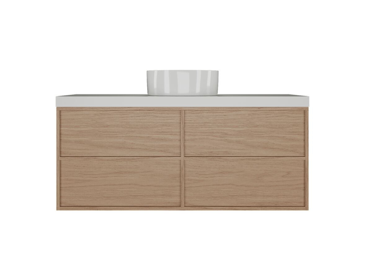 reece Kado Aspect Wall Hung Vanity Unit 1200mm 4 Drawer Caesarstone Mineral 50mm Top