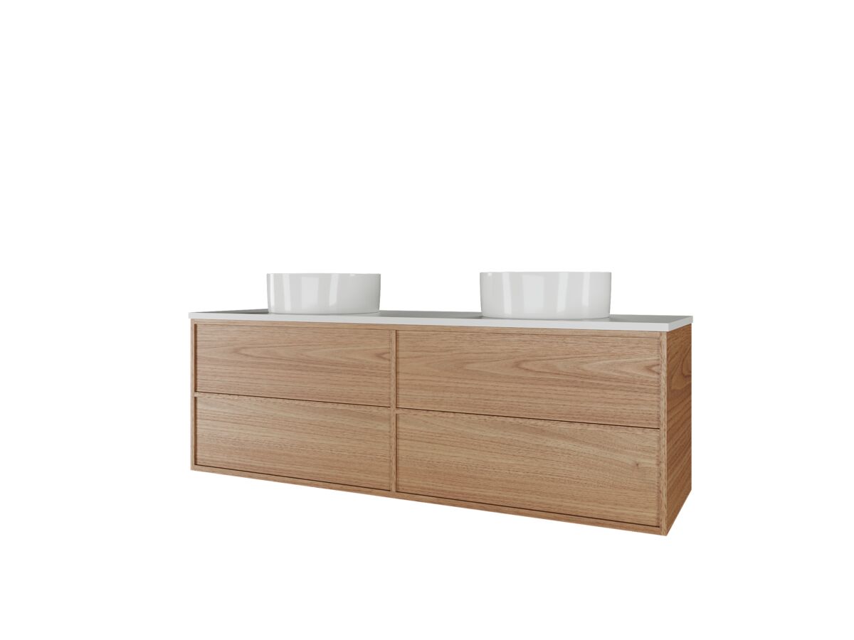 Reece Kado Aspect Wall Hung Vanity Unit 1500mm Double Bowl 4 Drawer Caesarstone Mineral 20mm Top