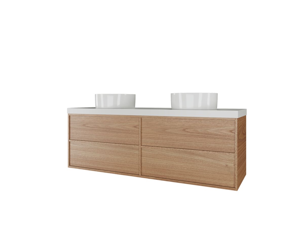 Reece Kado Aspect Wall Hung Vanity Unit 1500mm Double Bowl 4 Drawer Caesarstone Mineral 50mm Top