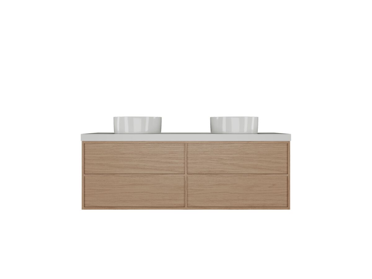 reece Kado Aspect Wall Hung Vanity Unit 1500mm Double Bowl 4 Drawer Caesarstone Mineral 50mm Top