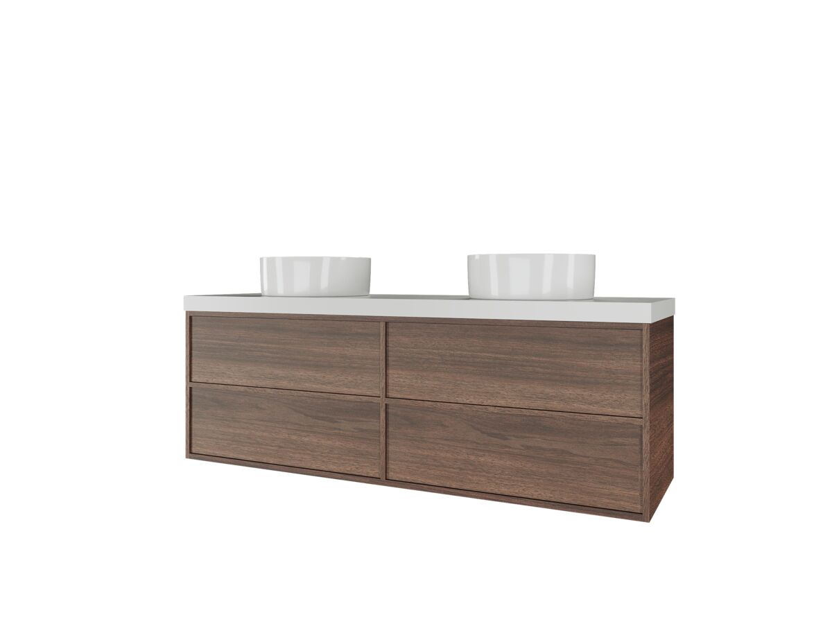 Reece Kado Aspect Wall Hung Vanity Unit 1500mm Double Bowl 4 Drawer Corian 50mm Top
