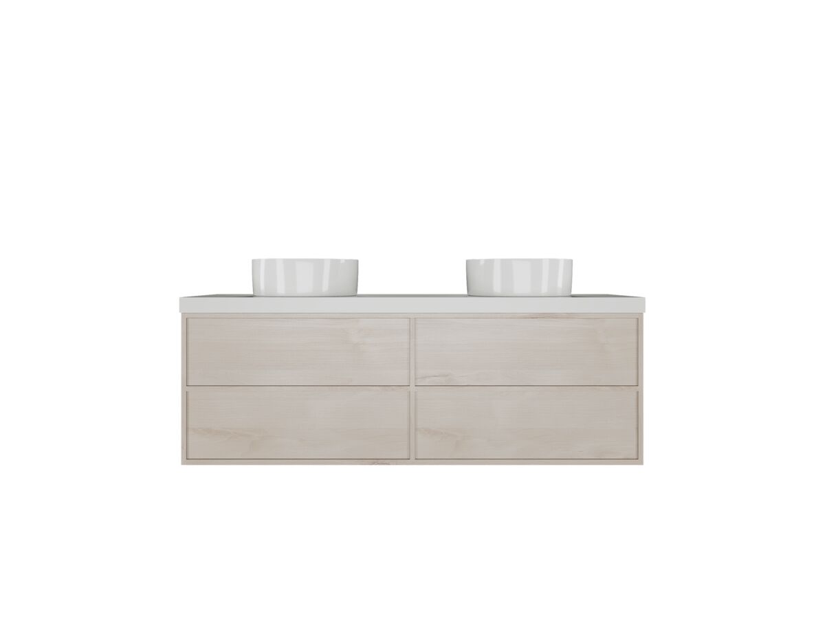 reece Kado Aspect Wall Hung Vanity Unit 1500mm Double Bowl 4 Drawer Corian 50mm Top
