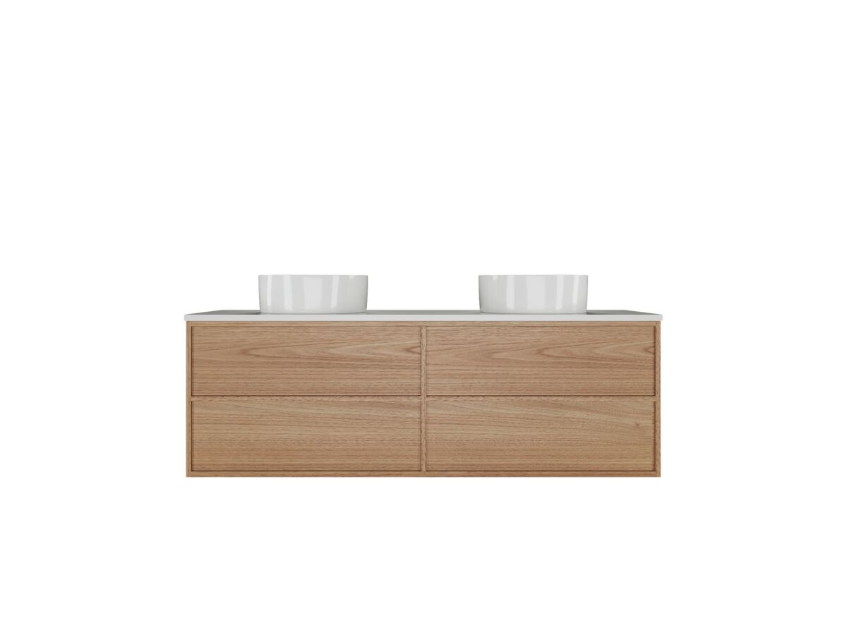 Reece Kado Aspect Wall Hung Vanity Unit 1500mm Double Bowl 4 Drawer Caesarstone Mineral 20mm Top