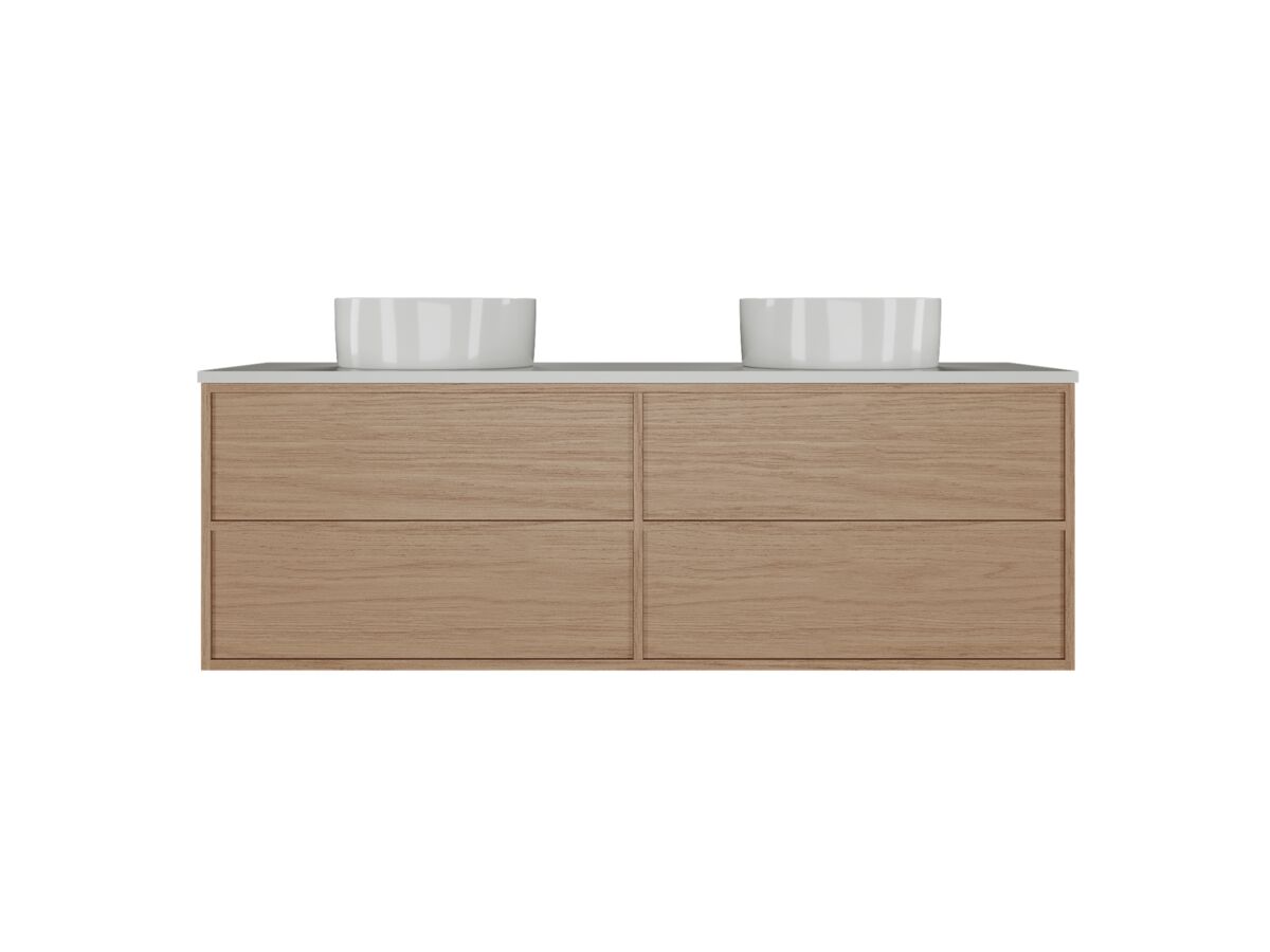 reece Kado Aspect Wall Hung Vanity Unit 1500mm Double Bowl 4 Drawer Caesarstone Mineral 20mm Top