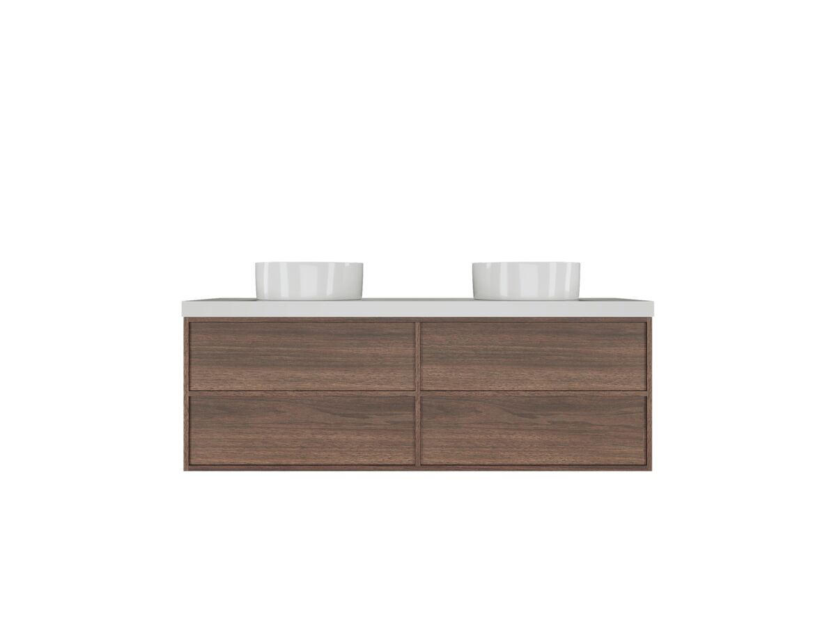 Reece Kado Aspect Wall Hung Vanity Unit 1500mm Double Bowl 4 Drawer Caesarstone Mineral 50mm Top